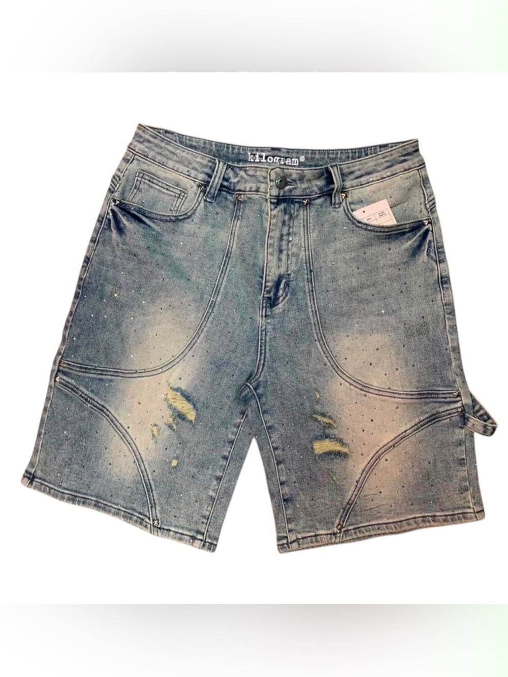 Sz 34 kilogram rhymestone Blue Denim Men’s Shorts